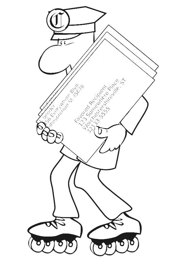 Coloriage facteur sur patins A  roulettes